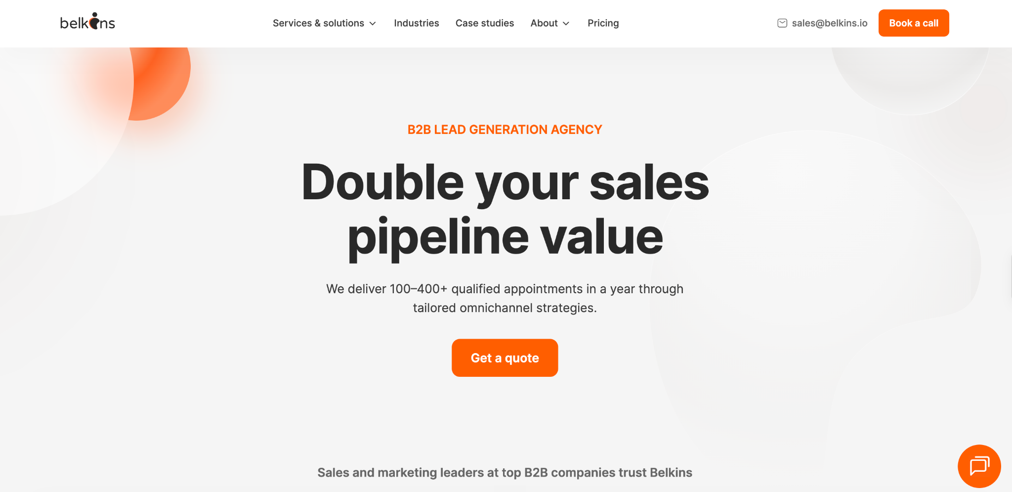Belkins homepage, the B2B lead generation agency whose pricing and plans this guide breaks down
