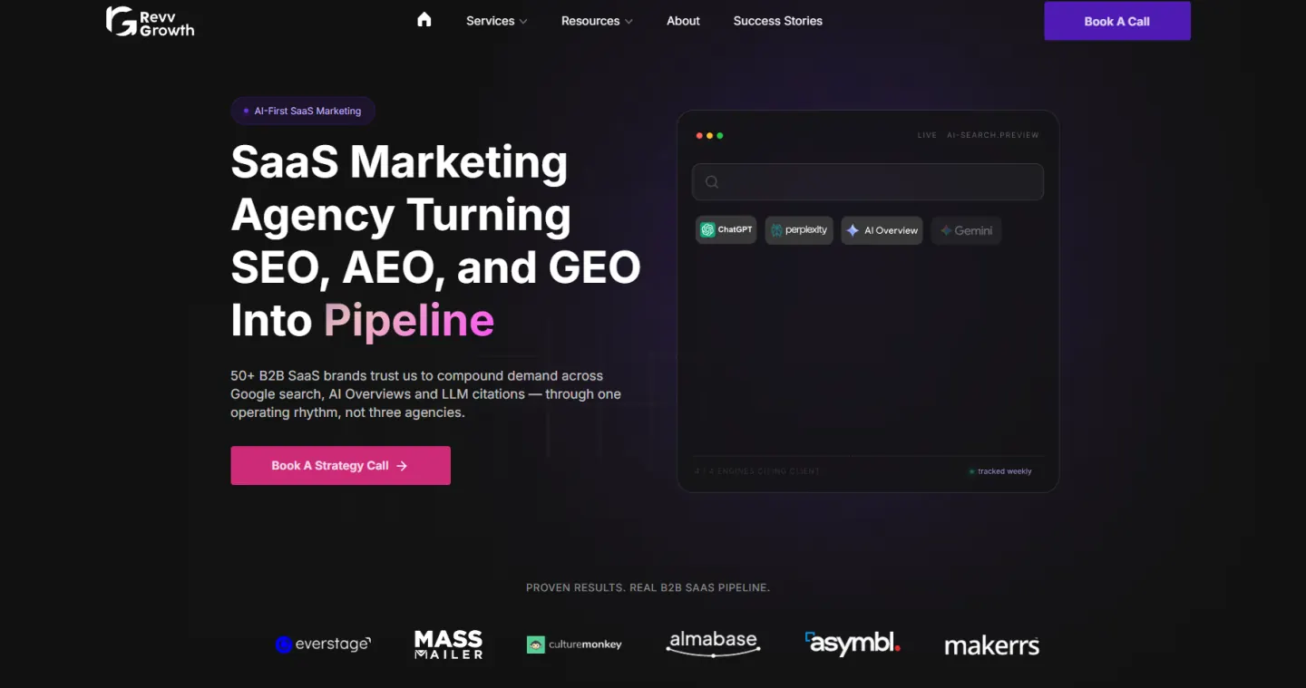 RevvGrowth homepage, a RevOps-first ABM agency focused on pipeline attribution