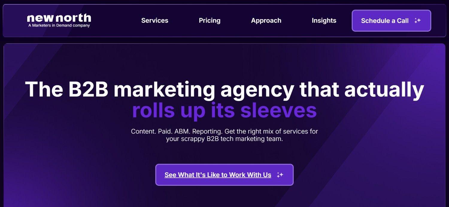 New North B2B technology marketing agency homepage for ABM services