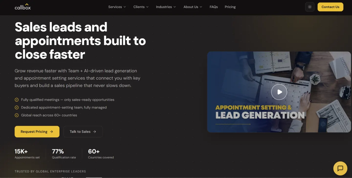 Callbox homepage, a global and multilingual appointment setting service