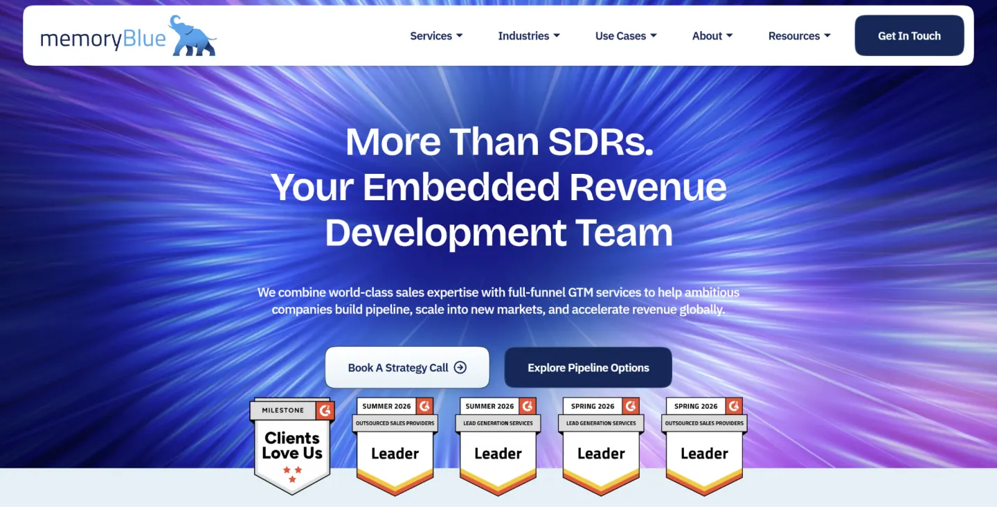 memoryBlue homepage, a B2B tech SDR service with dedicated SDRs