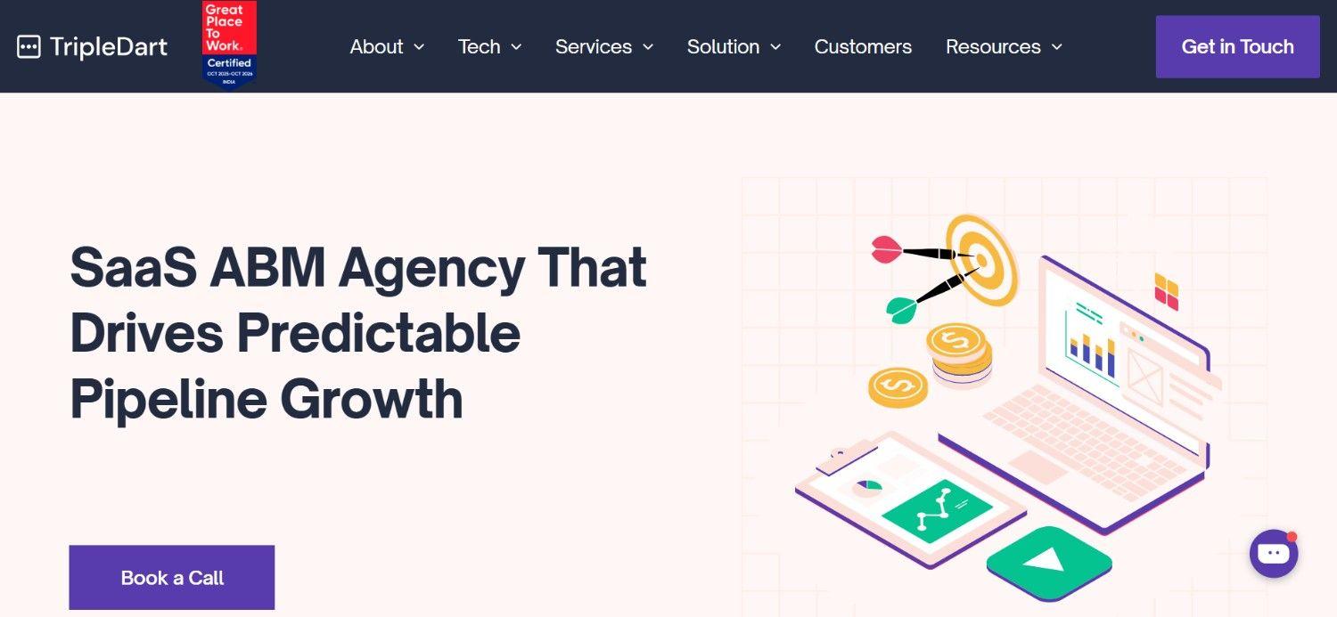 TripleDart SaaS ABM agency homepage for predictable pipeline growth