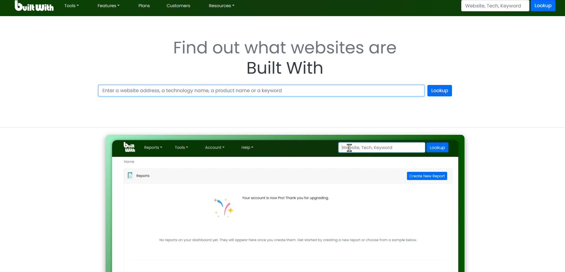 BuiltWith homepage, a third-party source for detecting the technology running on a website