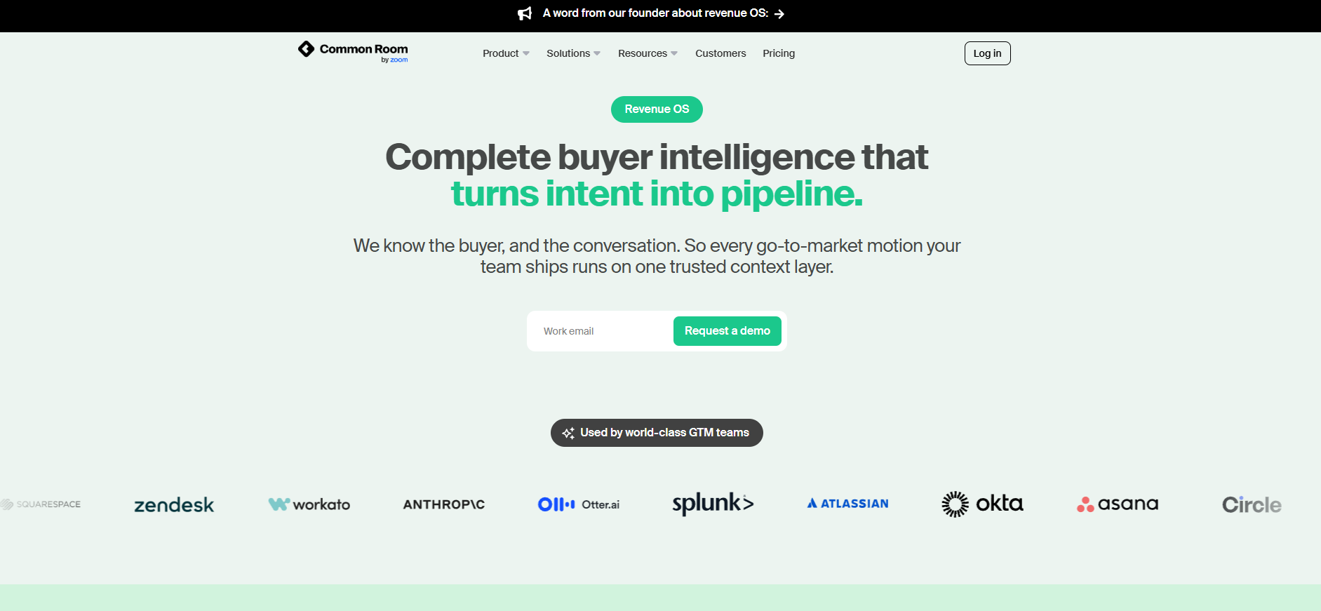 Common Room homepage, a buyer intelligence platform unifying first-party signals