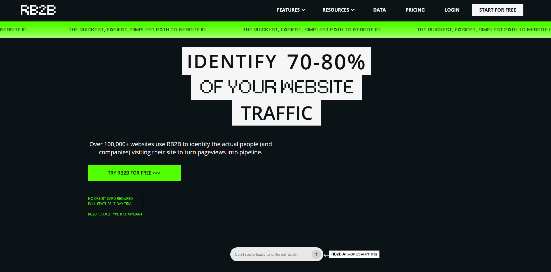 RB2B homepage, a first-party intent data provider that identifies US website visitors