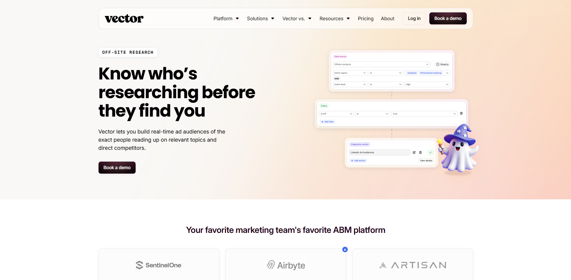 Vector homepage, a first-party intent data provider turning visitors into ad audiences
