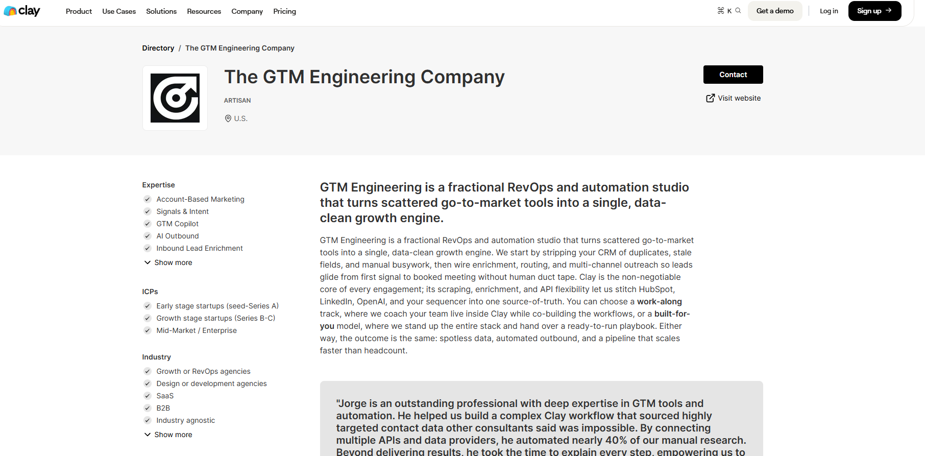 The GTM Engineering Company Clay partner profile among the best Clay automation agencies