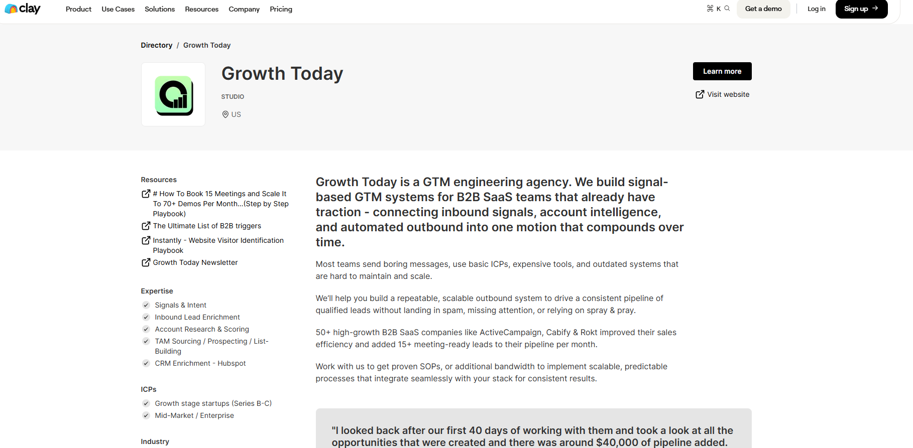 Growth Today Clay partner profile, one of the best Clay automation agencies for training your team