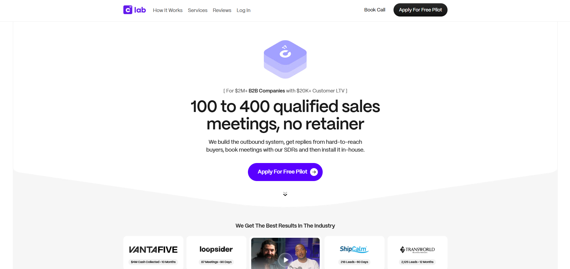 C17 Lab homepage, an AI-native outbound agency tying cold email to intent triggers