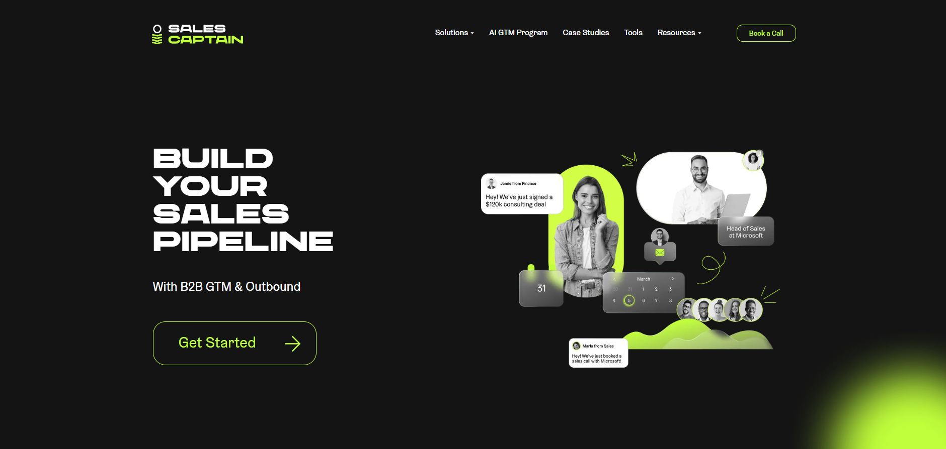 SalesCaptain homepage, an outbound agency for startups building a first cold email program