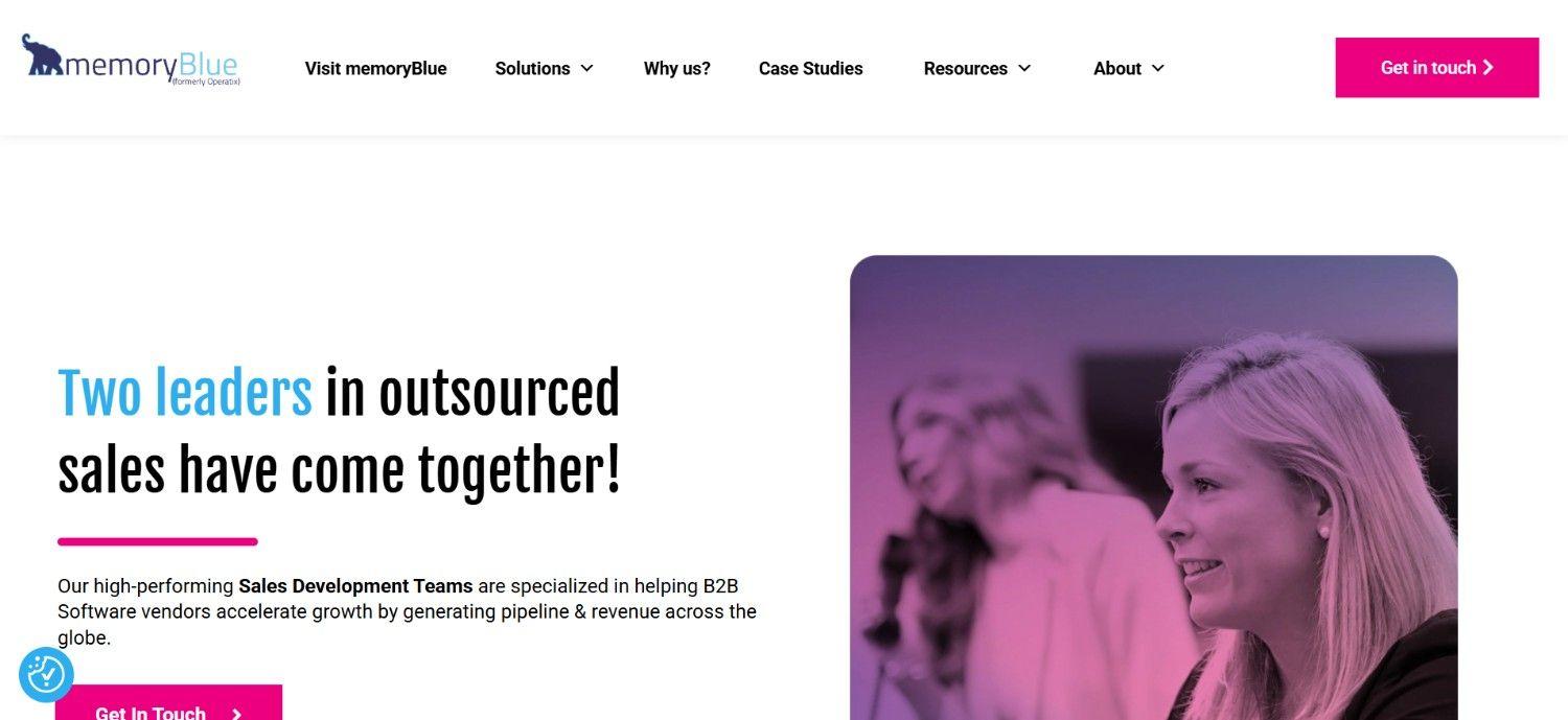 Operatix memoryBlue outsourced sales development homepage for enterprise cold email