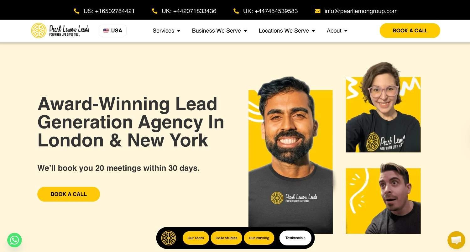 Pearl Lemon Leads award-winning lead generation agency homepage