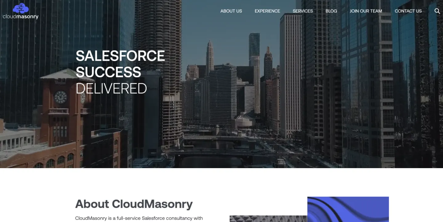 CloudMasonry homepage, a Salesforce consultancy for enterprise and multi-cloud programs