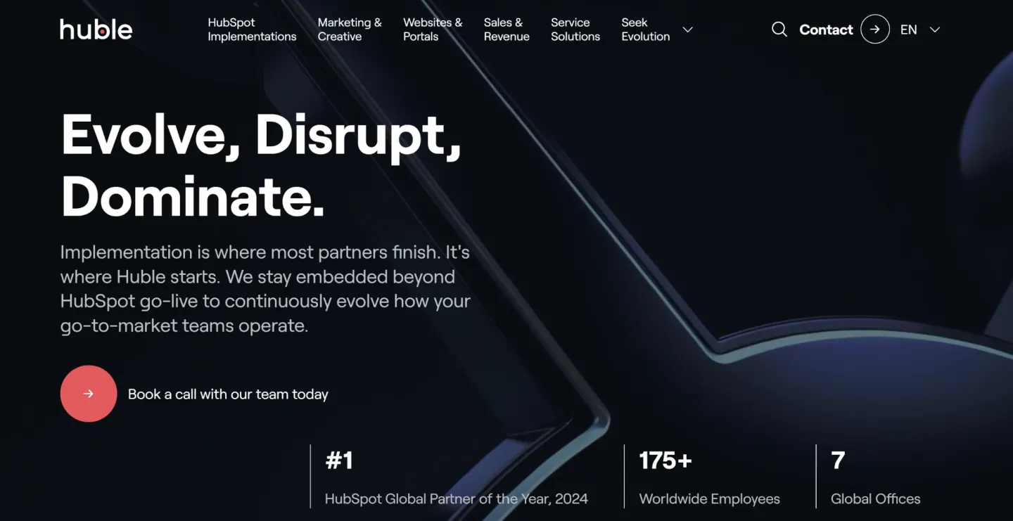 Huble homepage, a HubSpot consultancy for global, multi-region transformations