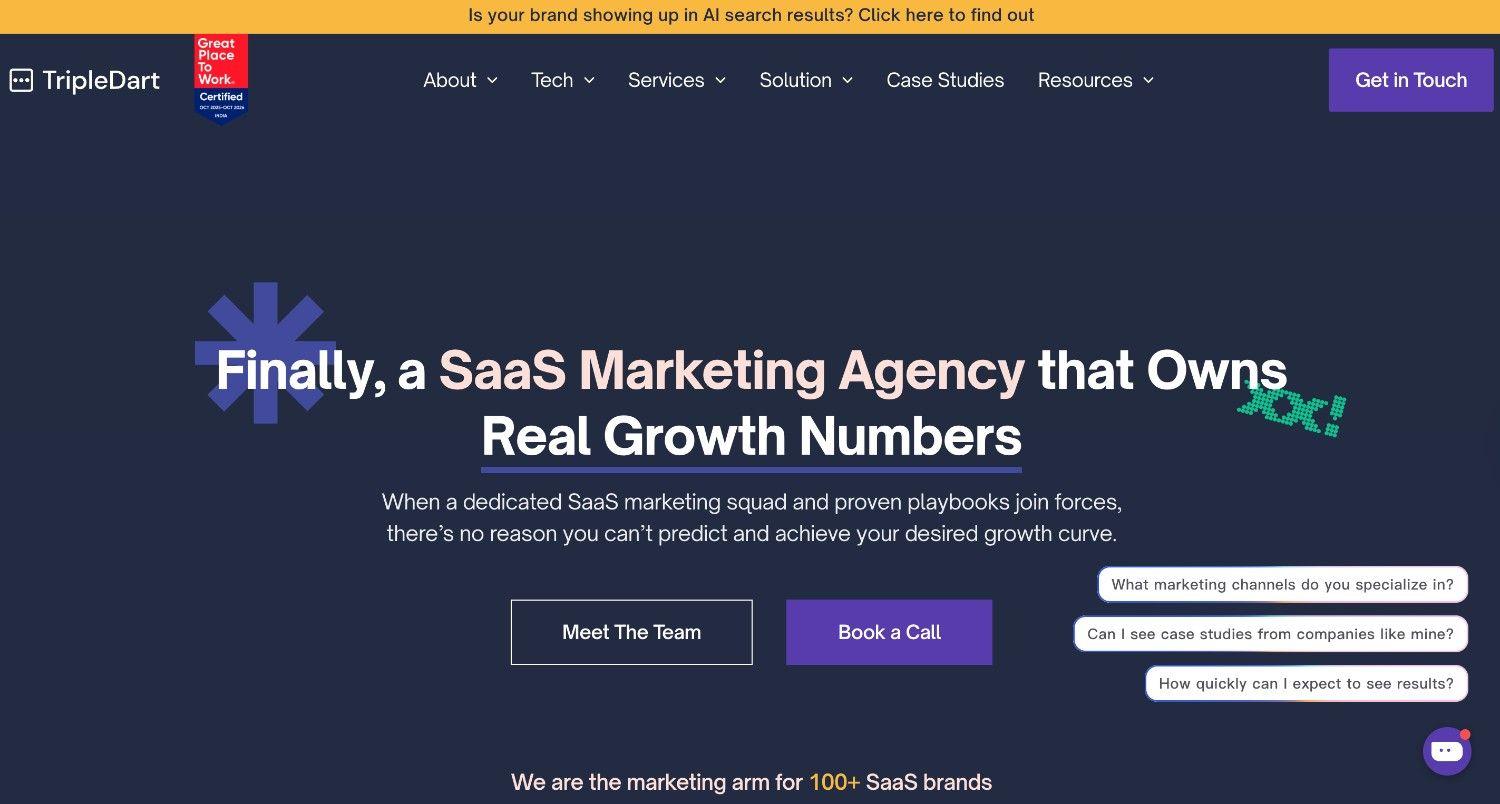 TripleDart SaaS marketing agency homepage