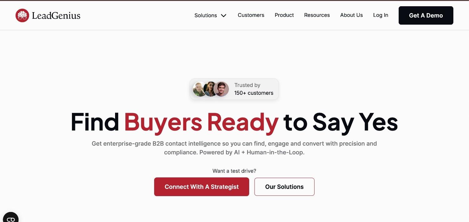 LeadGenius B2B contact intelligence homepage