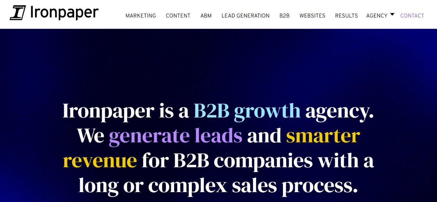 Ironpaper homepage highlighting B2B growth agency for lead generation and revenue