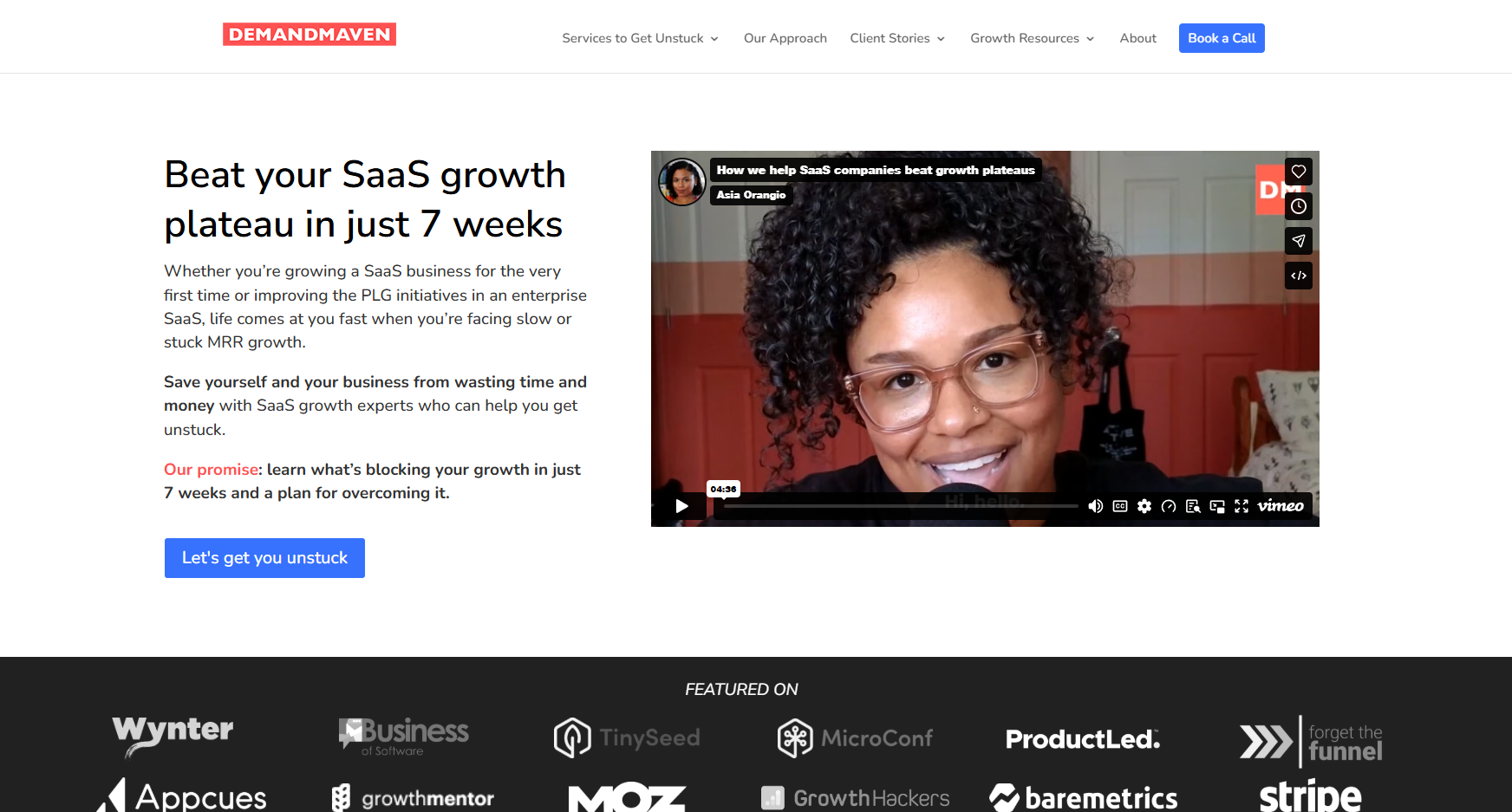 DemandMaven homepage, a growth consultancy advising early-stage SaaS founders