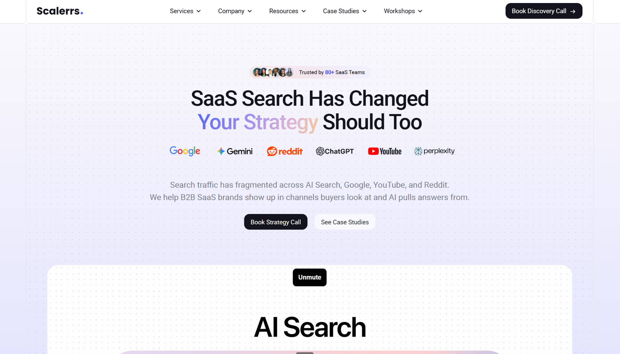 Scalerrs homepage, a GTM consulting partner for AI search, Google and Reddit visibility