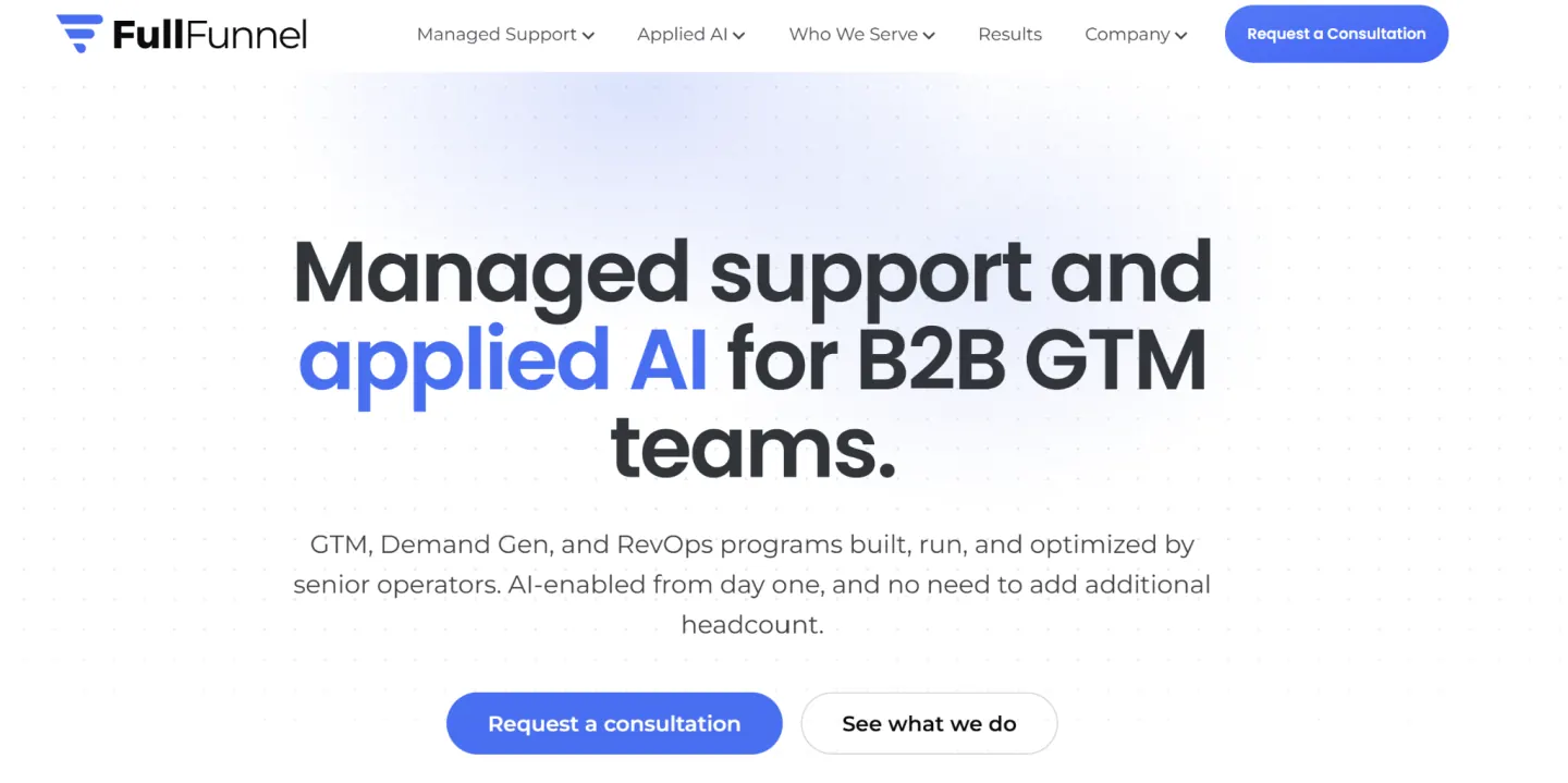 FullFunnel homepage, a managed Clay data engine for enterprise teams