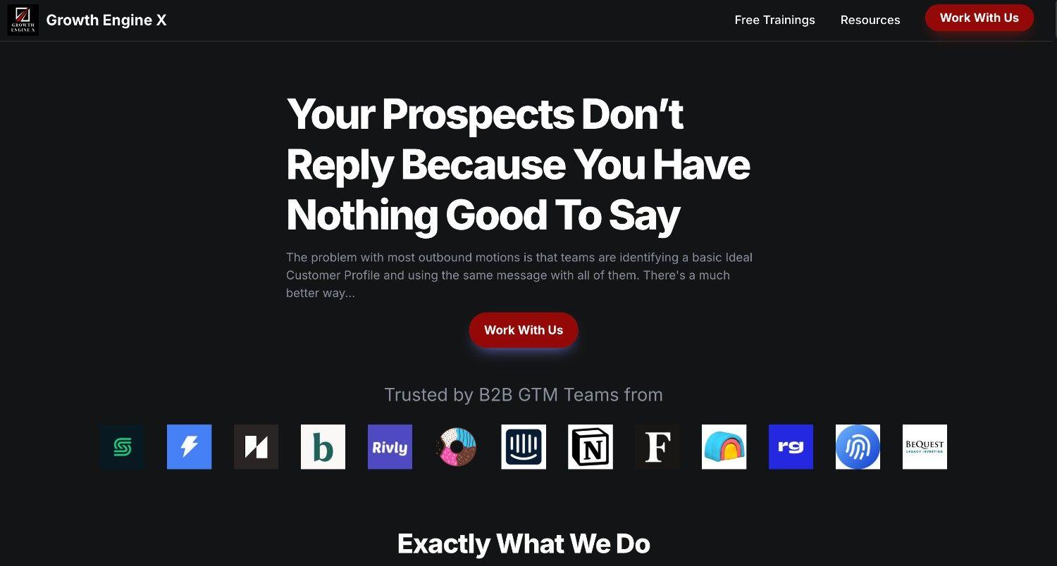 Growth Engine X cold email lead generation agency homepage