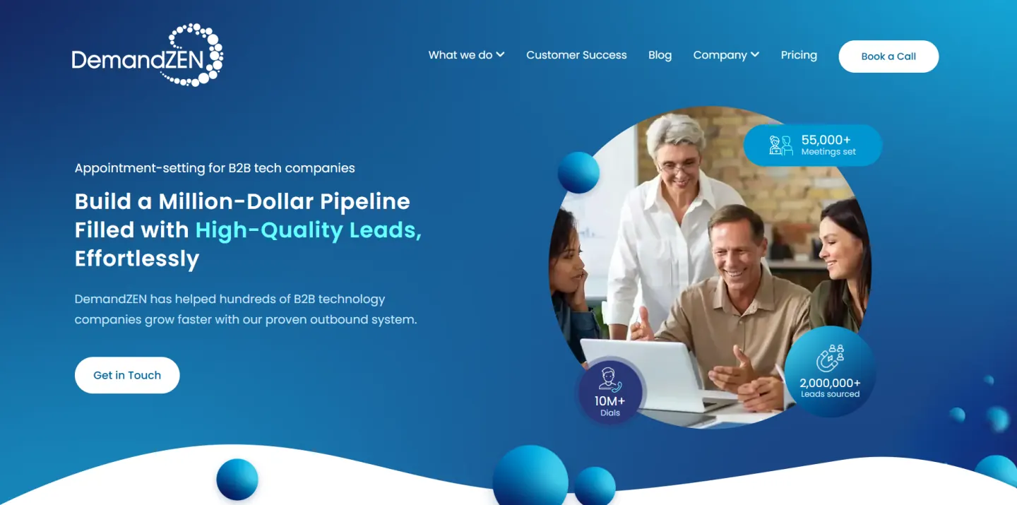 DemandZEN homepage, an appointment setting agency pairing LinkedIn warming with phone outreach