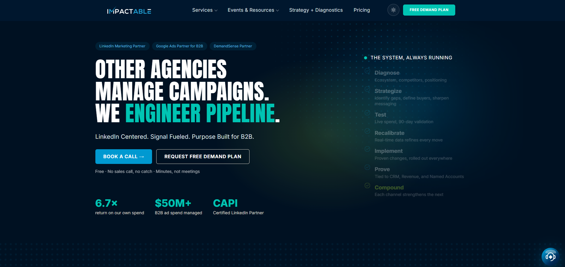 Impactable homepage, a LinkedIn Ads agency for B2B lead generation