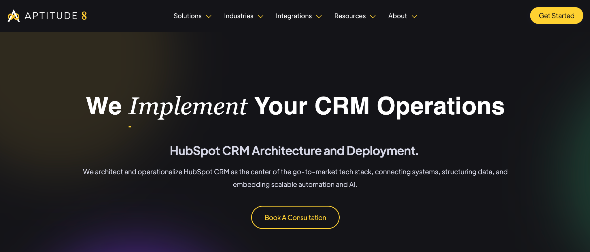 Aptitude 8 homepage, a RevOps agency for complex enterprise HubSpot builds