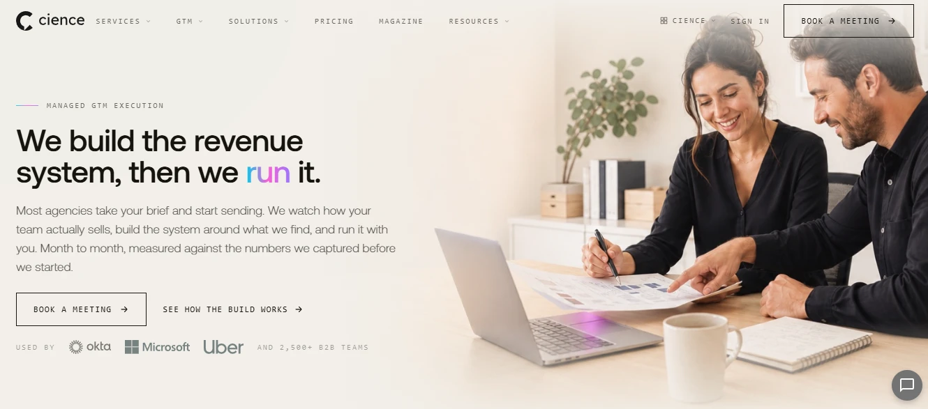 CIENCE homepage, a managed GTM execution provider built on its own data platform