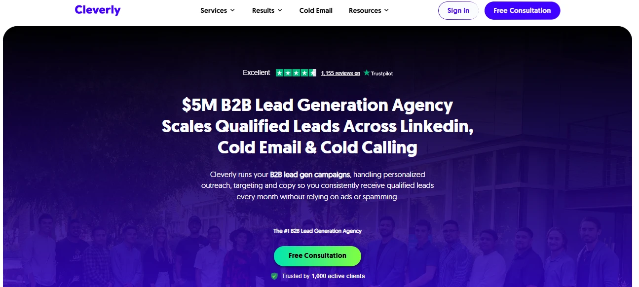 Cleverly homepage, a productized LinkedIn and cold email lead generation service