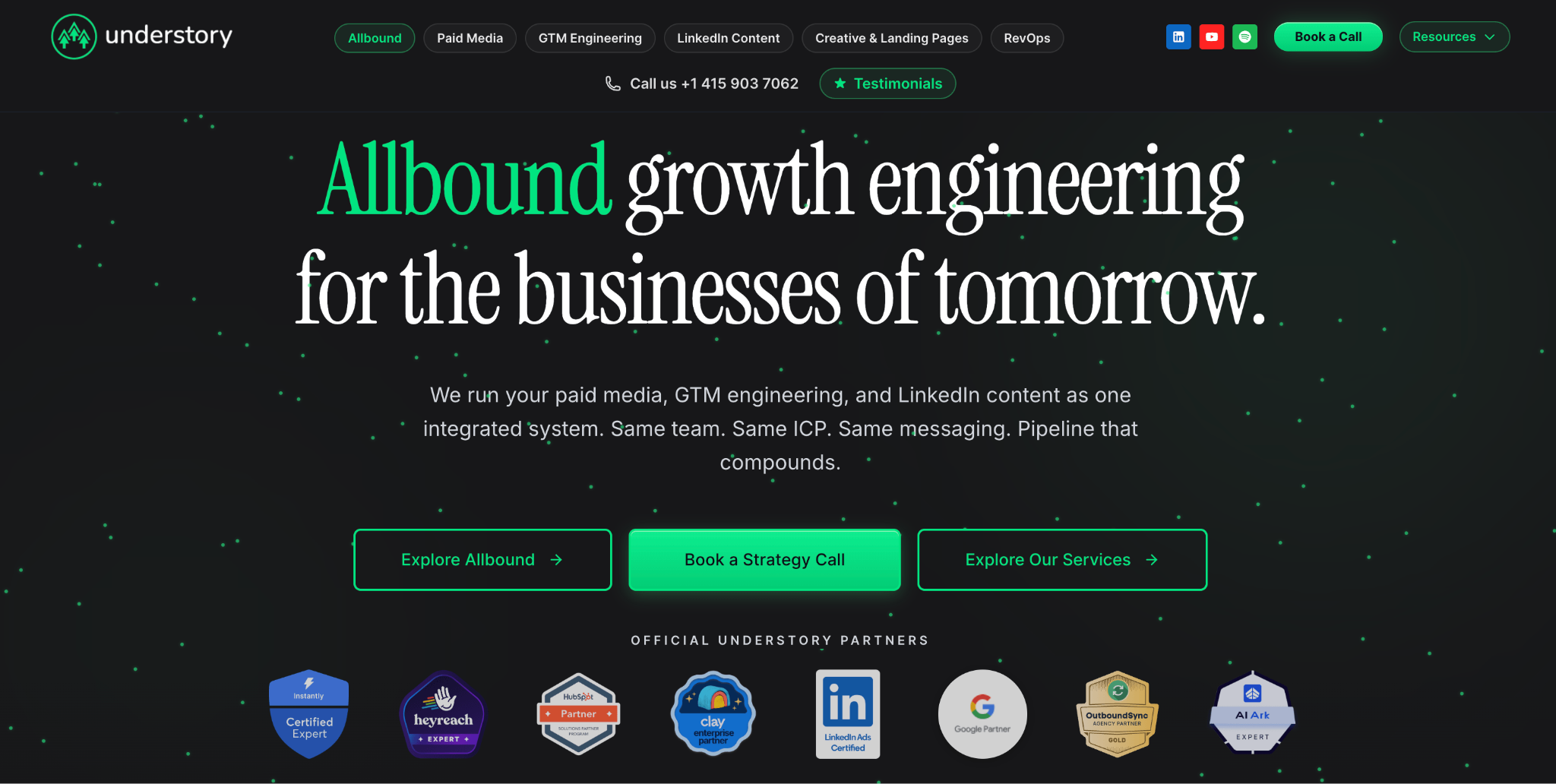Understory homepage, a GTM engineering agency running outbound with paid media and content