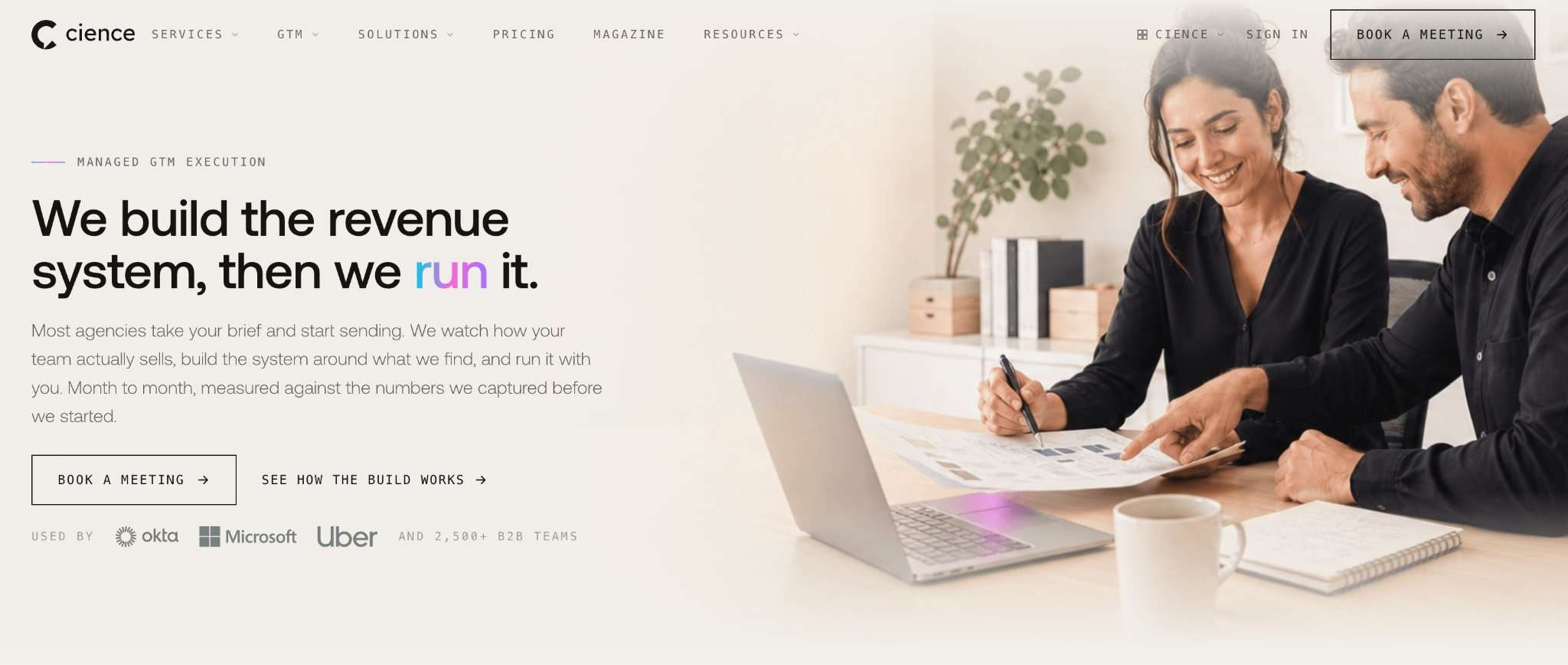 CIENCE homepage, a sales automation agency for data-driven managed outbound at scale