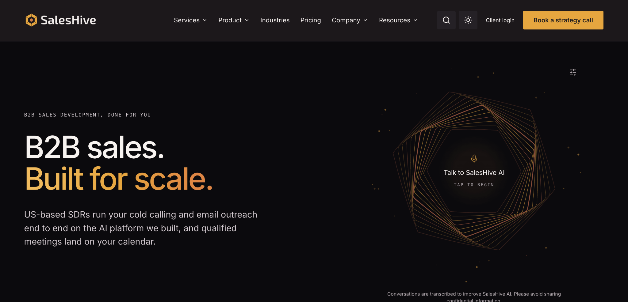 SalesHive homepage, a sales automation agency for phone-first outbound